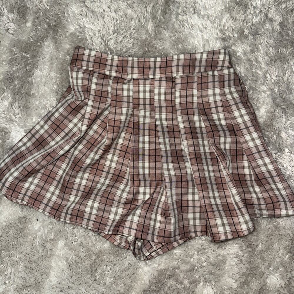 Blāshe Women’s Plaid Mini Skirt Pink Small